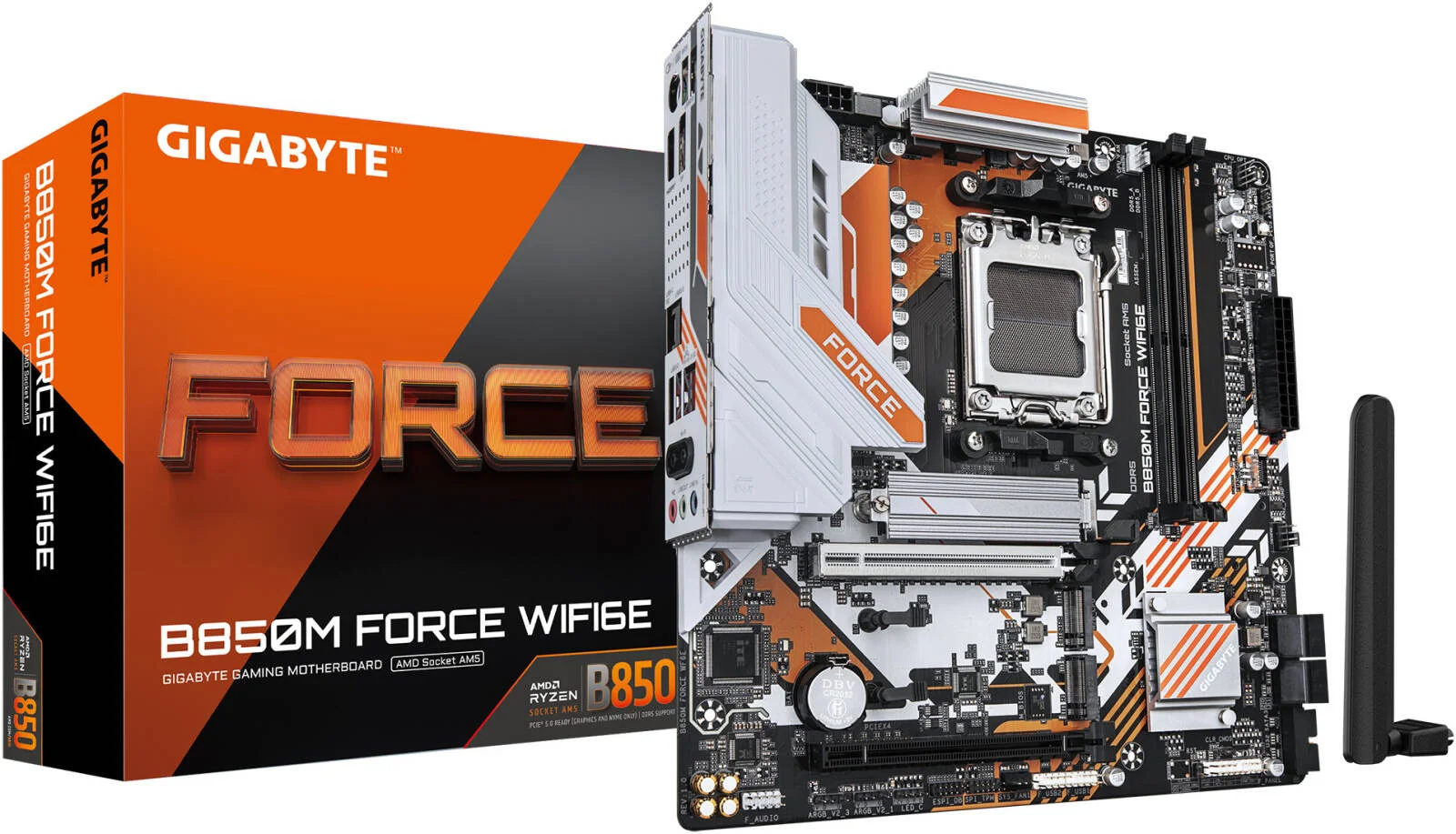 مادربرد GIGABYTE B850M FORCE WIFI6E AM5 Micro ATX، چیپست AMD B850، 2 اسلات DDR5 DIMM، حداکثر حافظه 256 گیگابایت، 1 اسلات PCIe 5.0 x16، 3 اسلات M.2، WiFi 6E و BT 5.3 | B850M-FORCE-WF6E