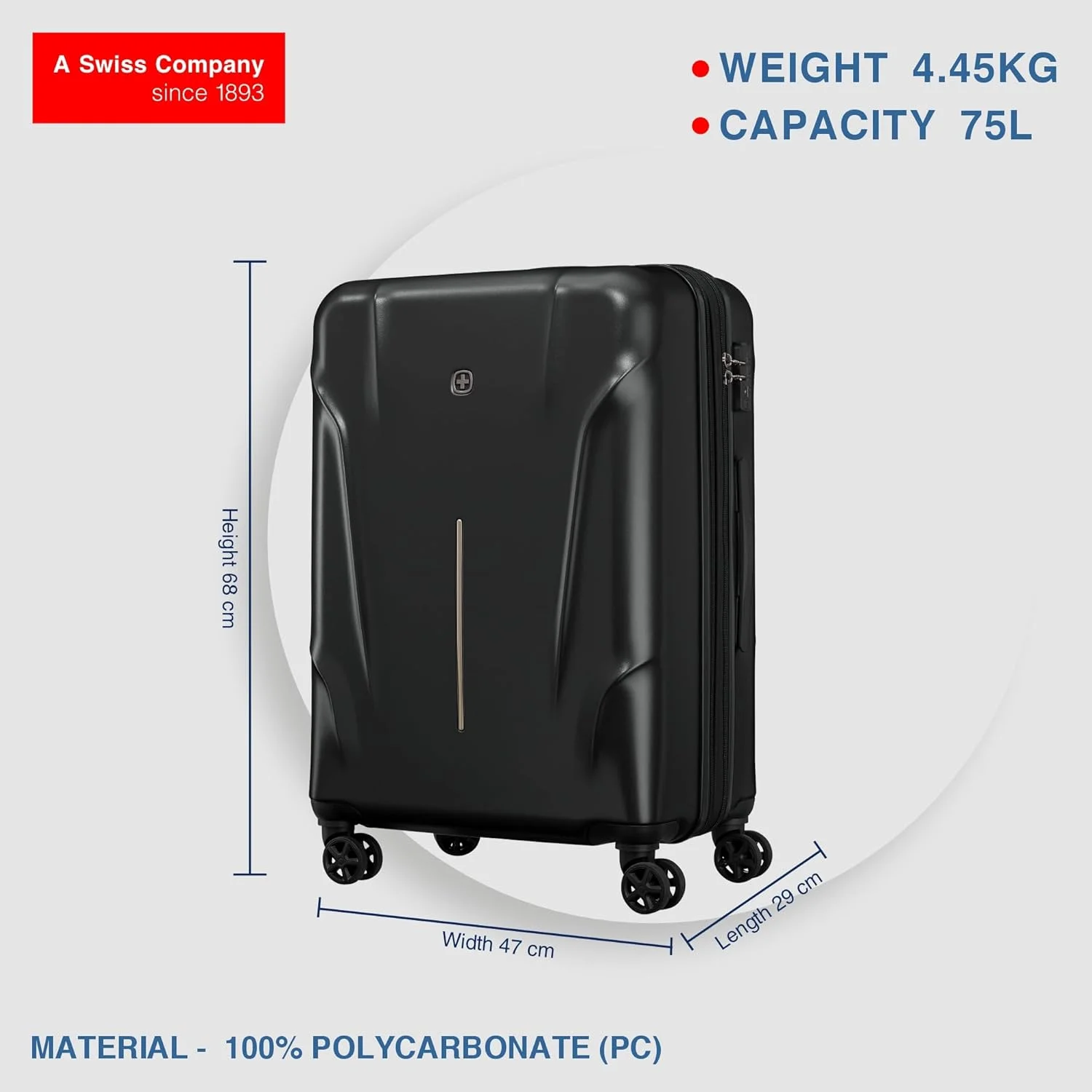 چمدان چرخدار ونگر مدل Ryon با قابلیت افزایش حجم، سایز 68cm، مشکی