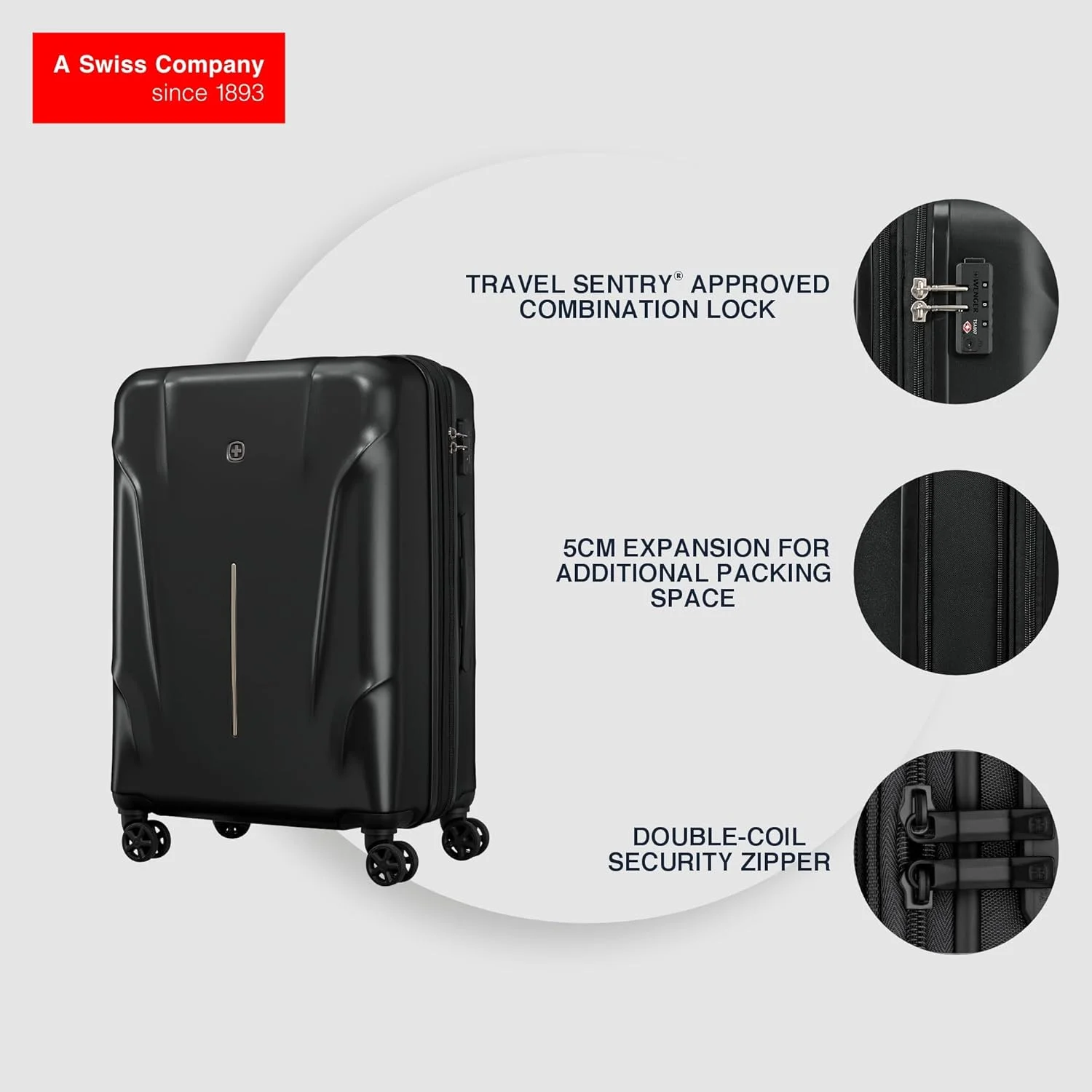 چمدان چرخدار ونگر مدل Ryon با قابلیت افزایش حجم، سایز 68cm، مشکی