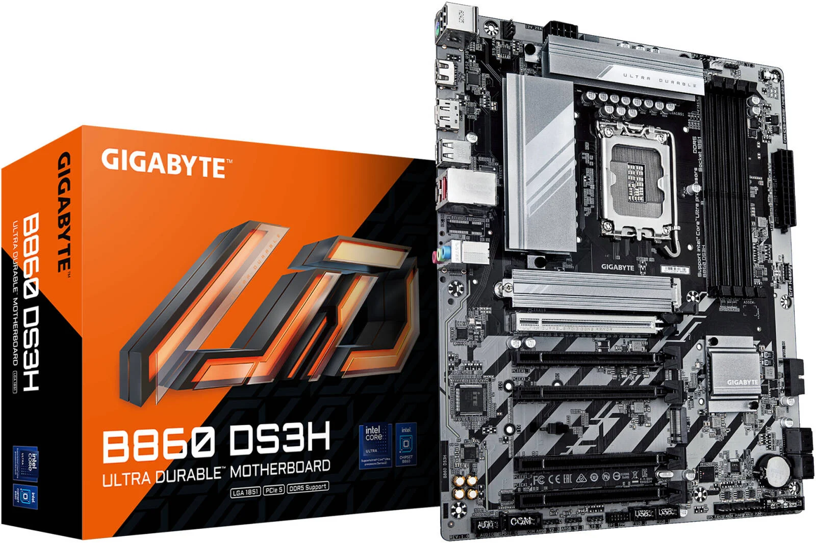 مادربرد GIGABYTE B860 DS3H LGA 1851 ATX، چیپست Intel B860 Express، 4 اسلات DIMM DDR5، حداکثر حافظه 256 گیگابایت، 1 اسلات PCIe 5.0 x16، 2 اسلات M.2 | B860-DS3H