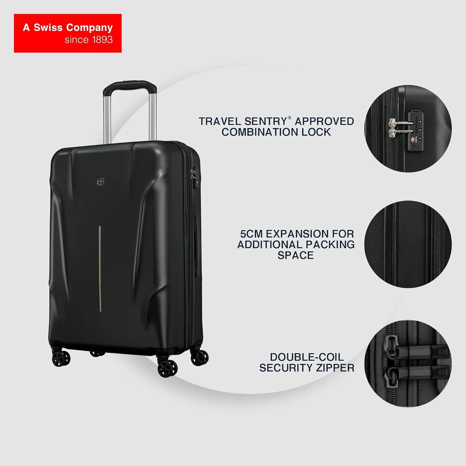 چمدان چرخدار ونگر مدل Ryon با قابلیت افزایش حجم، 80 سانتی متر، مشکی