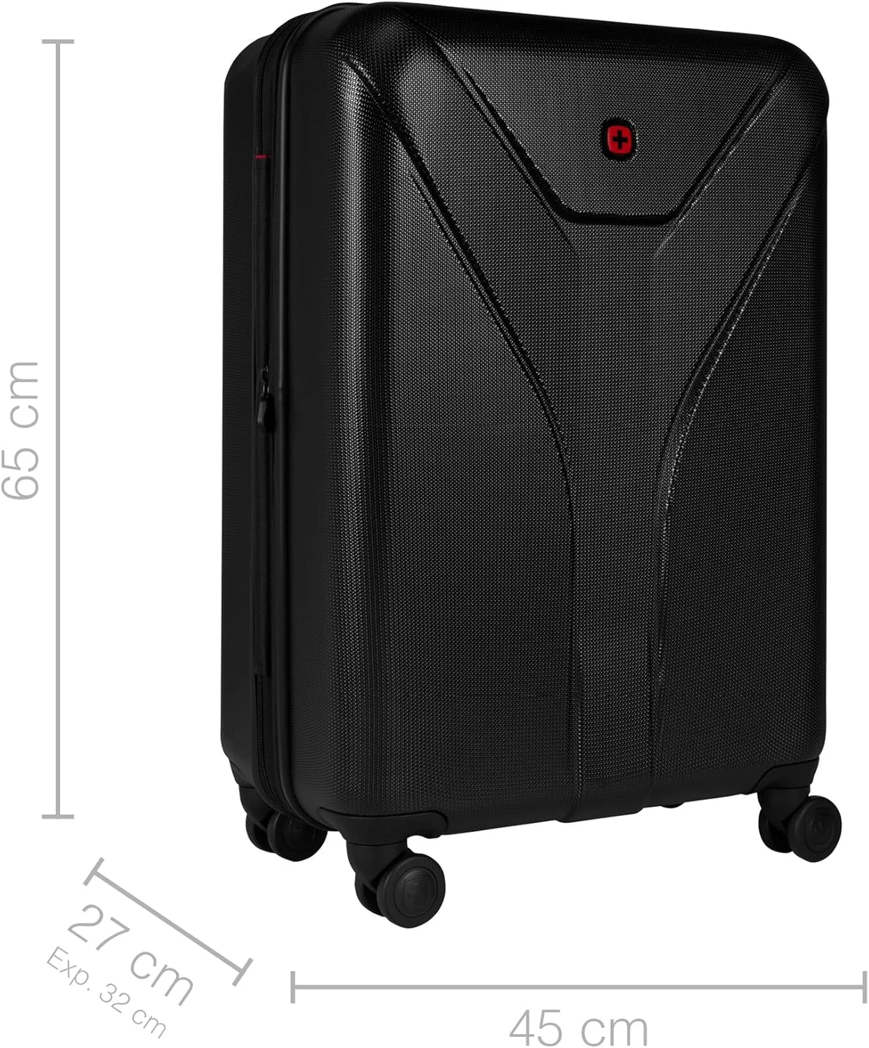 چمدان سخت پوسته WENGER مدل Ibex با 4 چرخ، دسته تلسکوپی، قفل امنیتی، مناسب برای خانم ها و آقایان، مسافرت و تعطیلات، مشکی، 64 (78) لیتر، سایز متوسط