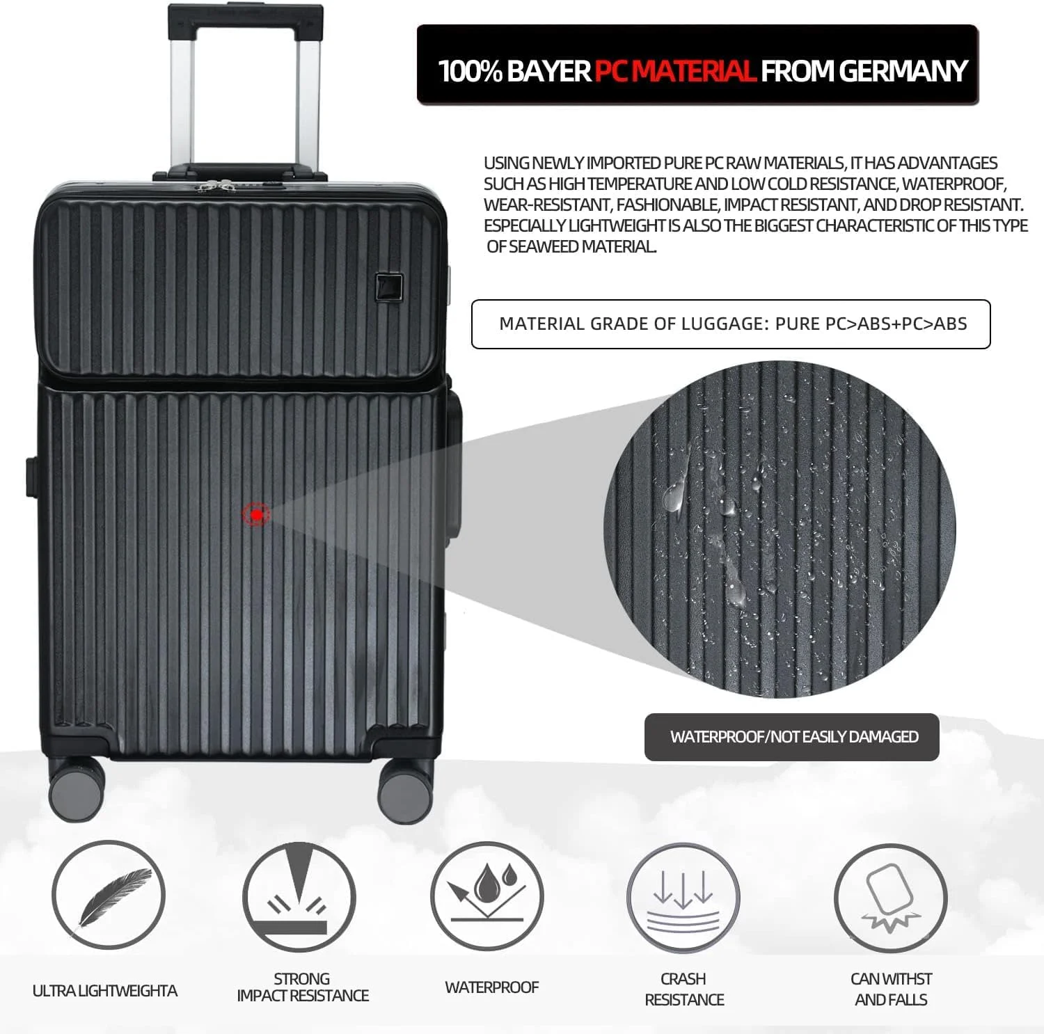 چمدان مسافرتی ABS ومارت، کیف ترولی کابین با قفل ترکیبی و 4 چرخ گردان، بدنه سخت ABS+PC (مشکی 24 اینچ)