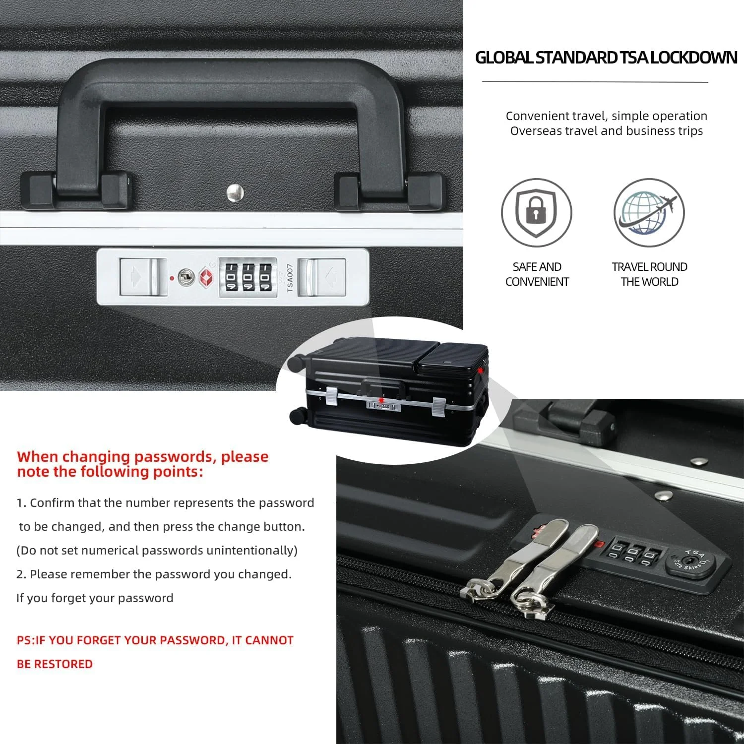 چمدان مسافرتی ABS ومارت، کیف ترولی کابین با قفل ترکیبی و 4 چرخ گردان، بدنه سخت ABS+PC (مشکی 24 اینچ)