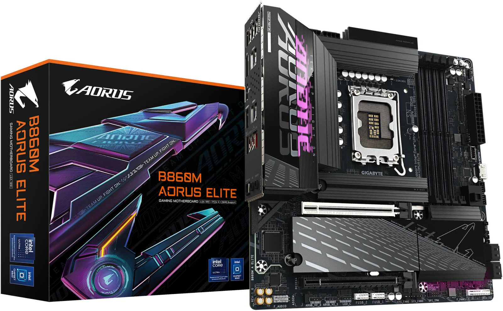 مادربرد GIGABYTE B860M Aorus Elite LGA 1851 M-ATX، چیپست Intel B860، 4 اسلات DIMM DDR5، حداکثر حافظه 256 گیگابایت، 1 اسلات PCIe 5.0 x16، 3 اسلات M.2 | B860M-AORUS-ELITE