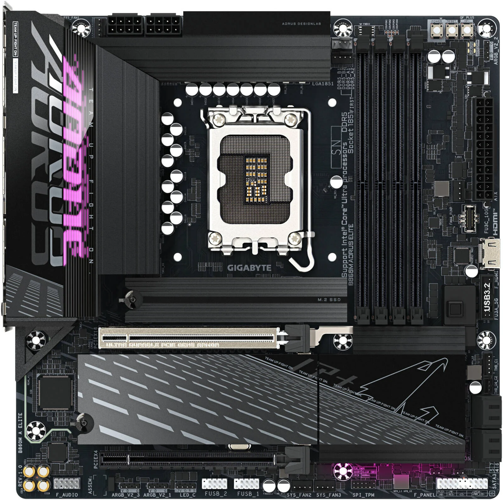 مادربرد GIGABYTE B860M Aorus Elite LGA 1851 M-ATX، چیپست Intel B860، 4 اسلات DIMM DDR5، حداکثر حافظه 256 گیگابایت، 1 اسلات PCIe 5.0 x16، 3 اسلات M.2 | B860M-AORUS-ELITE