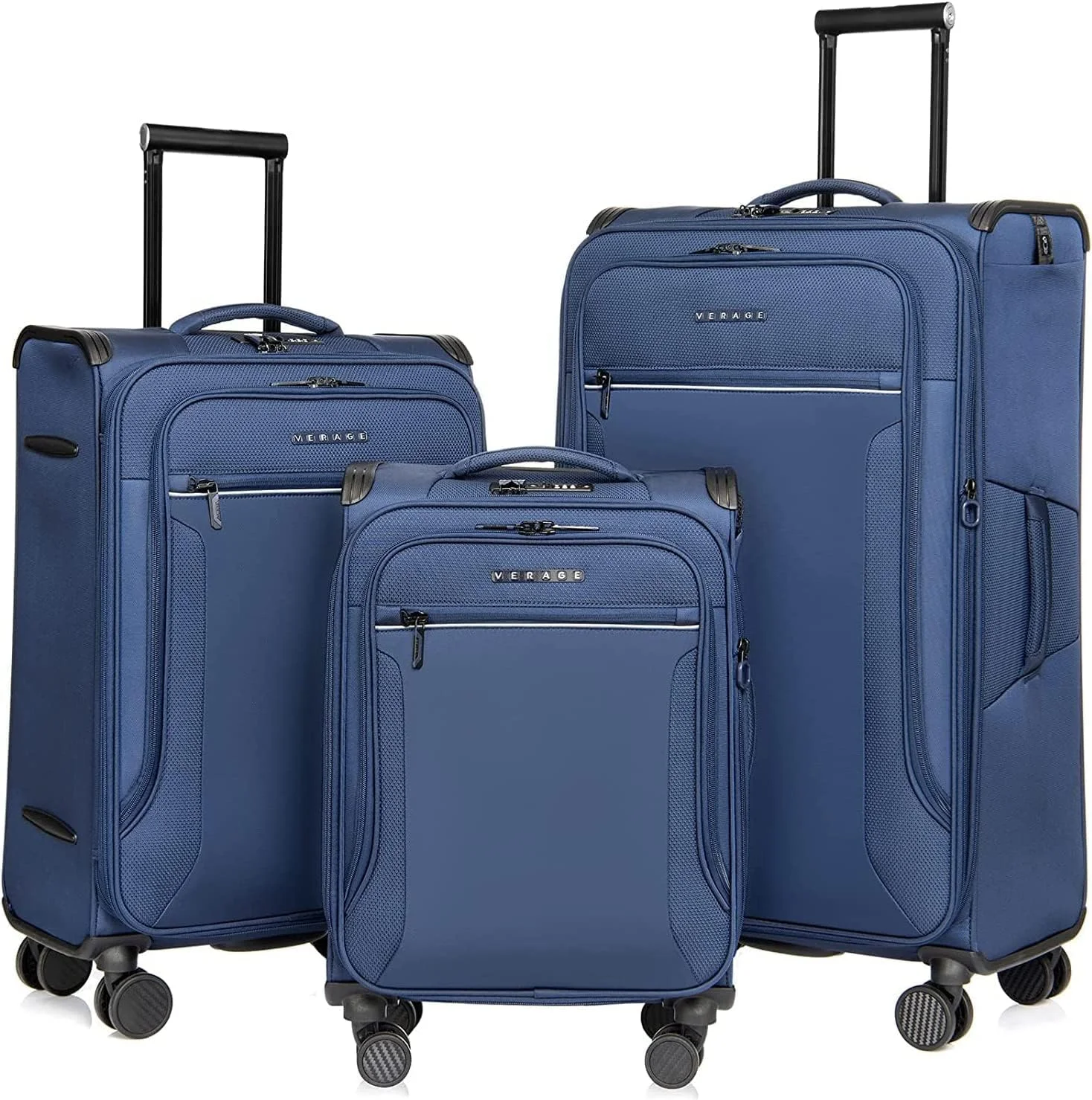 چمدان سبک وزن VERAGE دارای قفل TSA و زیپ دوبل با چراغ قوه، مجموعه سه عددی مدل Toledo، سرمه ای