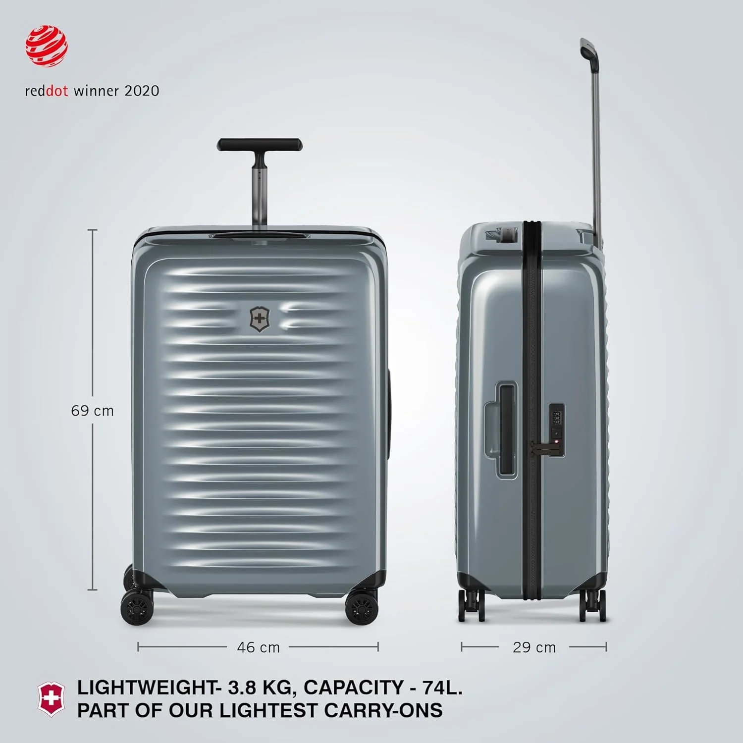 چمدان 4 چرخ ویکتورینوکس Airox - چمدان شامل قفل ترکیبی، چرخ های اسپینر و موارد دیگر