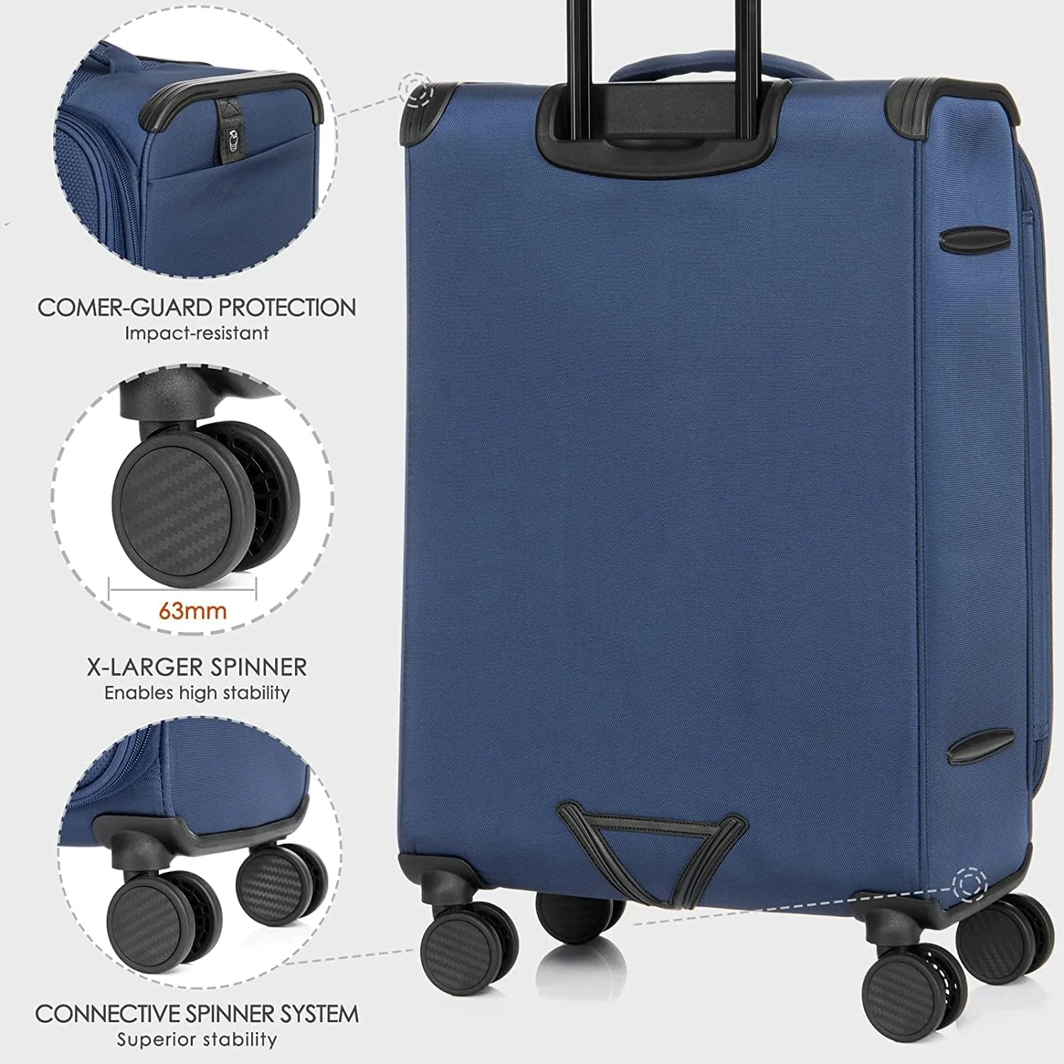 چمدان سبک وزن VERAGE دارای قفل TSA و زیپ دوبل با چراغ قوه، مجموعه سه عددی مدل Toledo، سرمه ای