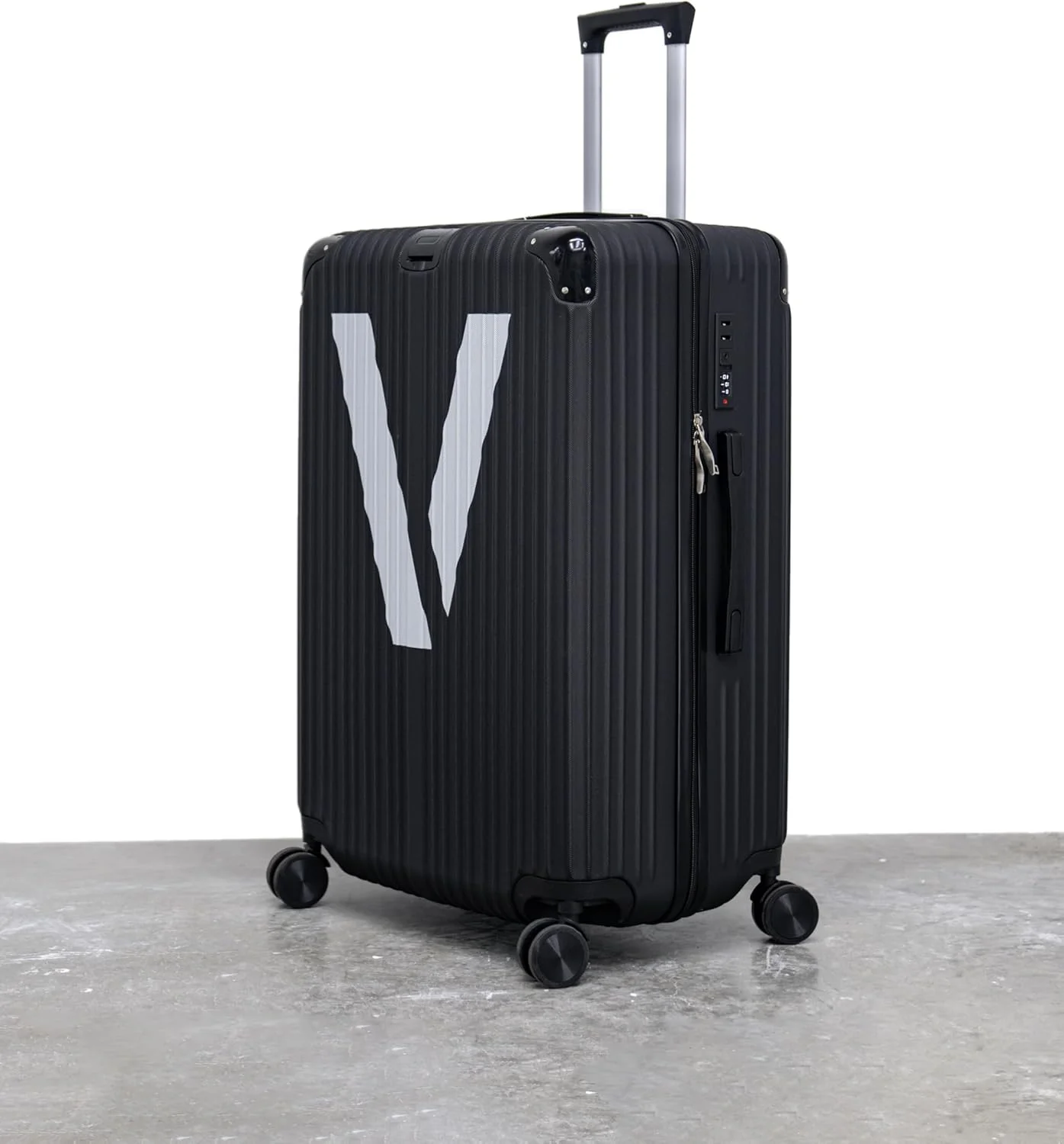 چمدان چرخشی سخت 74 سانتی‌متری، جنس ABS مشکی، چمدان بزرگ مسافرتی با چرخ‌های 360 درجه و دسته تلسکوپی