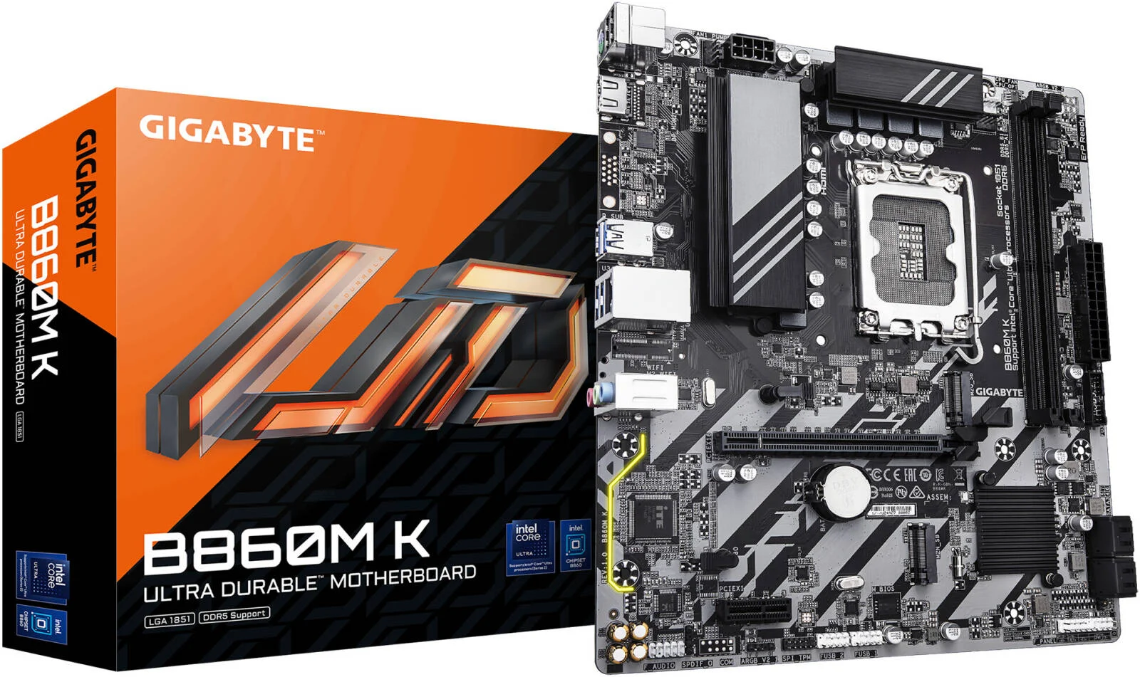 مادربرد GIGABYTE B860M K LGA 1851 M-ATX، چیپست Intel B860 Express، 2 اسلات DDR5 DIMM، حداکثر حافظه 128 گیگابایت، 1 اسلات PCIe 4.0 x16، 2 اسلات PCIe 4.0 M.2 | B860M-K