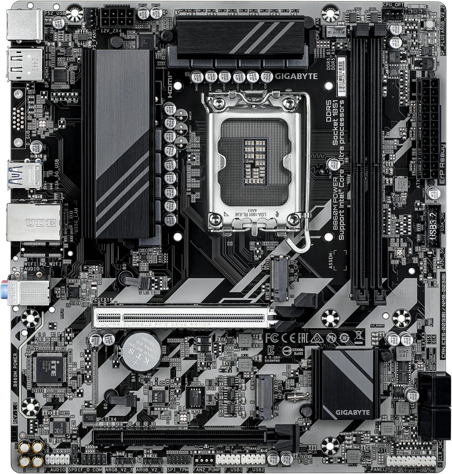 مادربرد GIGABYTE B860M POWER LGA 1851 M-ATX، چیپست Intel B860، 2 اسلات DDR5 DIMM، حداکثر حافظه 128 گیگابایت، 1 اسلات PCIe 5.0 x16، 2 اسلات PCIe 4.0 M.2 | B860M-POWER