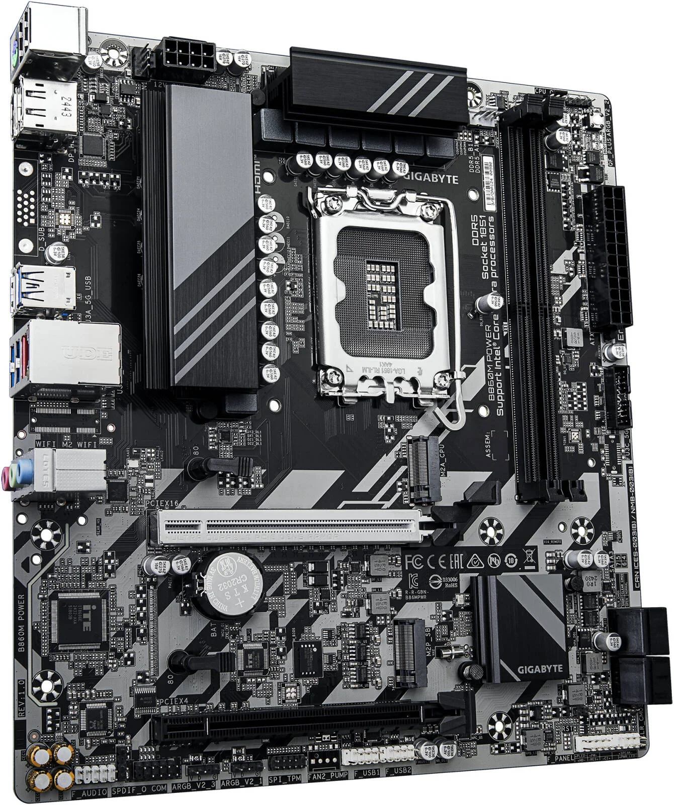 مادربرد GIGABYTE B860M POWER LGA 1851 M-ATX، چیپست Intel B860، 2 اسلات DDR5 DIMM، حداکثر حافظه 128 گیگابایت، 1 اسلات PCIe 5.0 x16، 2 اسلات PCIe 4.0 M.2 | B860M-POWER