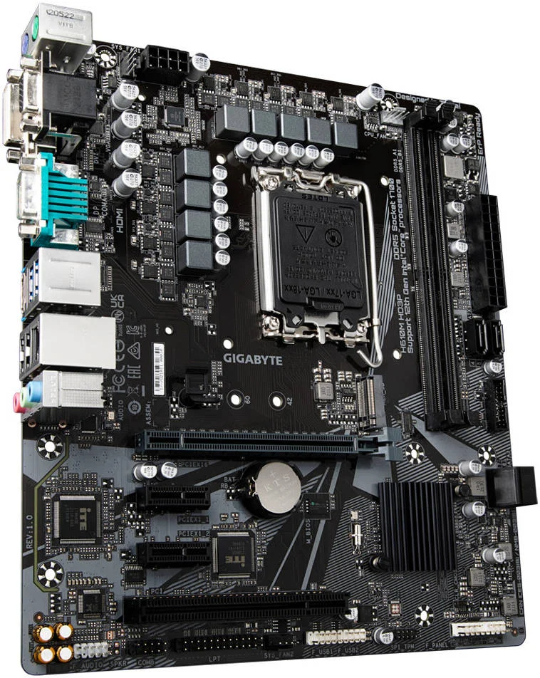 مادربرد GIGABYTE H610M HD3P Micro ATX LGA 1700، چیپست Intel H610، دو اسلات DDR5 DIMM، حداکثر حافظه 128 گیگابایت، یک اسلات PCIe 3.0 x4 M.2، یک اسلات PCIe 4.0 x16، Intel GbE LAN | H610M-HD3P