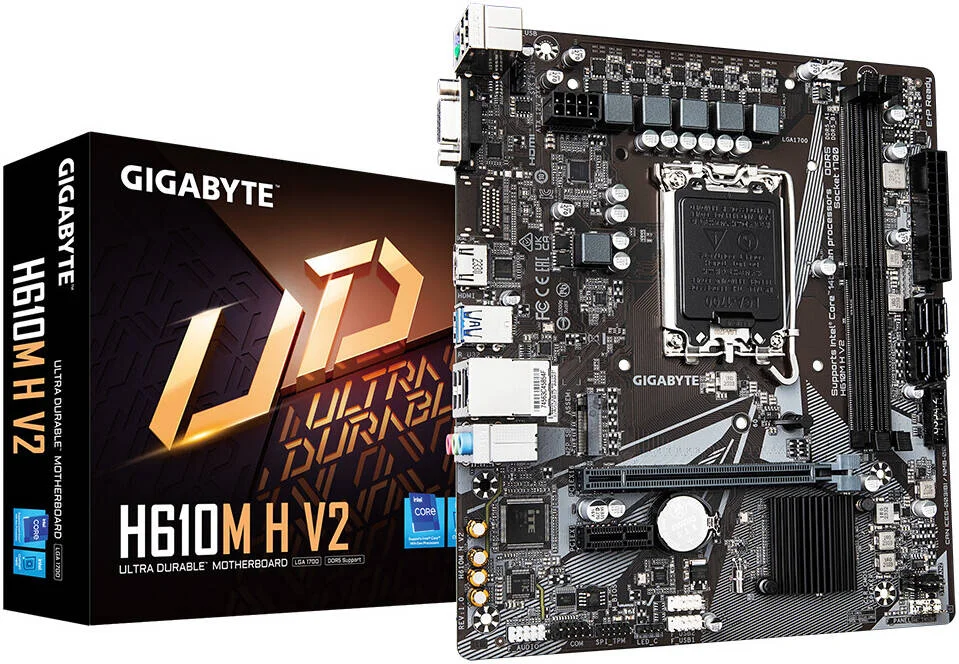 مادربرد GIGABYTE H610M H V2 LGA 1700 M ATX، چیپست Intel H610، 2 اسلات DDR5 DIMM، حداکثر حافظه 128 گیگابایت، 1 اسلات M.2، 1 اسلات PCIe 4.0 x16، تراشه Realtek GbE LAN | H610M-H-V2