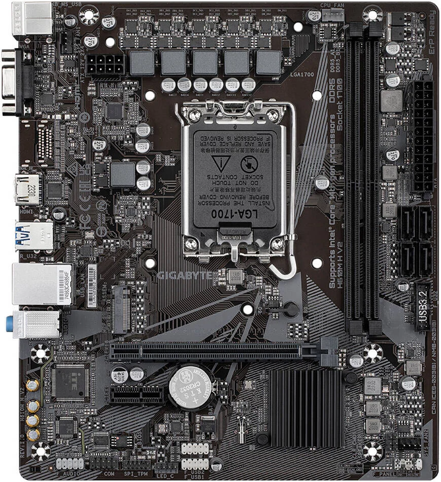 مادربرد GIGABYTE H610M H V2 LGA 1700 M ATX، چیپست Intel H610، 2 اسلات DDR5 DIMM، حداکثر حافظه 128 گیگابایت، 1 اسلات M.2، 1 اسلات PCIe 4.0 x16، تراشه Realtek GbE LAN | H610M-H-V2