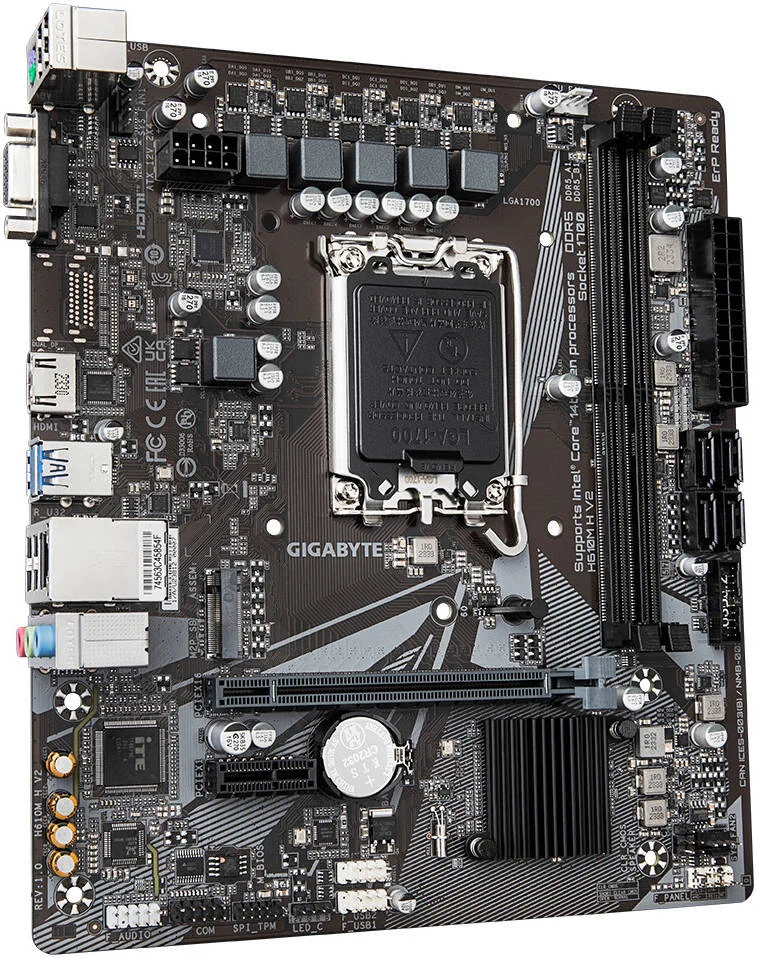 مادربرد GIGABYTE H610M H V2 LGA 1700 M ATX، چیپست Intel H610، 2 اسلات DDR5 DIMM، حداکثر حافظه 128 گیگابایت، 1 اسلات M.2، 1 اسلات PCIe 4.0 x16، تراشه Realtek GbE LAN | H610M-H-V2