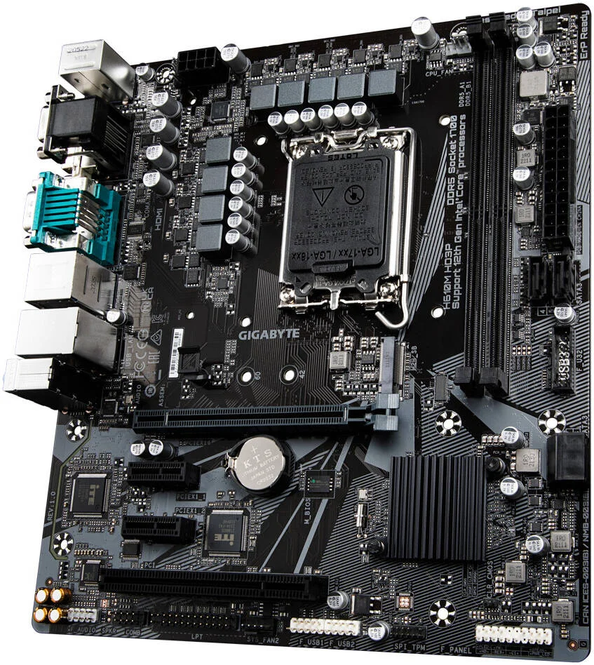 مادربرد GIGABYTE H610M HD3P Micro ATX LGA 1700، چیپست Intel H610، دو اسلات DDR5 DIMM، حداکثر حافظه 128 گیگابایت، یک اسلات PCIe 3.0 x4 M.2، یک اسلات PCIe 4.0 x16، Intel GbE LAN | H610M-HD3P