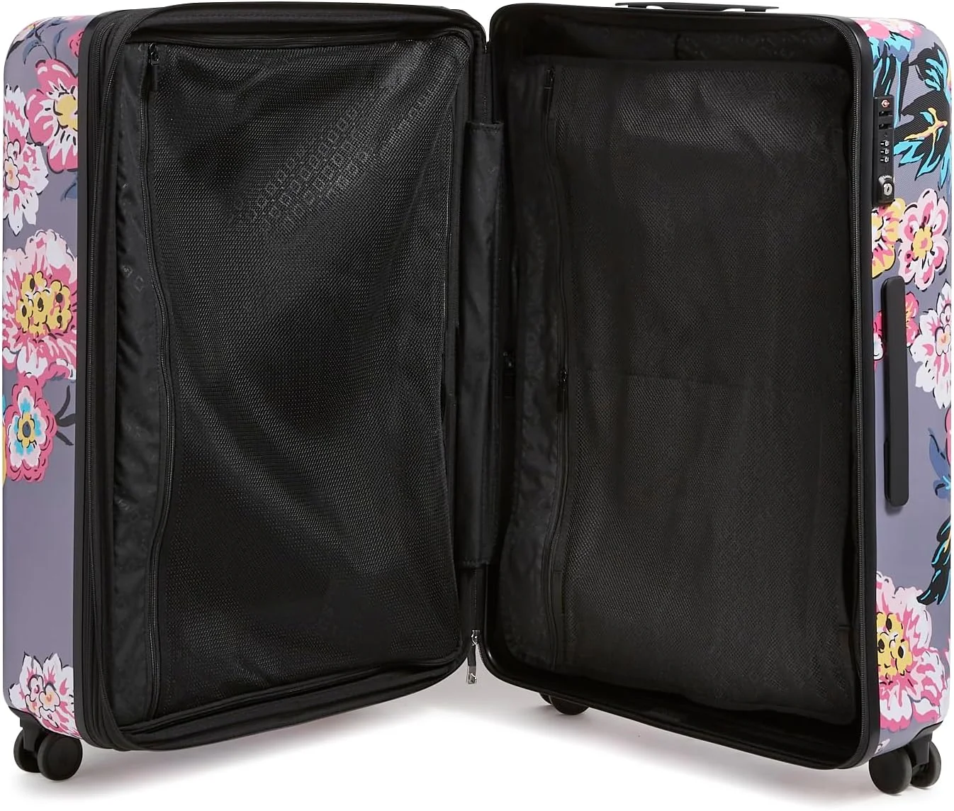 چمدان چرخ دار سخت Vera Bradley، طرح دسته گل پاریسی خاکستری تیره