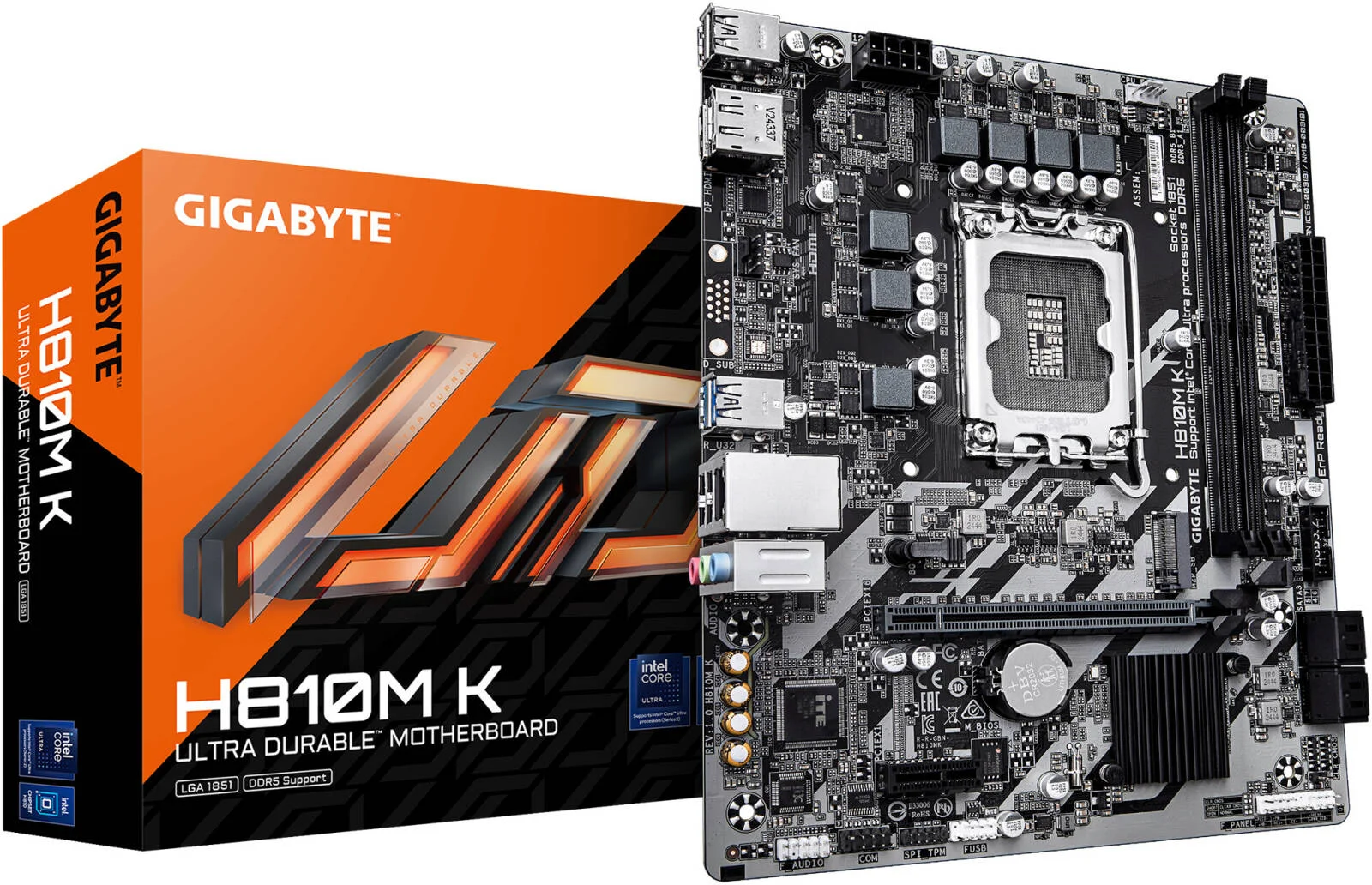 مادربرد GIGABYTE H810M K LGA 1851 M-ATX اینتل، چیپست Intel H810، دو اسلات DDR5 DIMM، حداکثر حافظه 128 گیگابایت، یک اسلات PCIe 4.0 x16، یک اسلات PCIe 4.0 M.2 | H810M-K