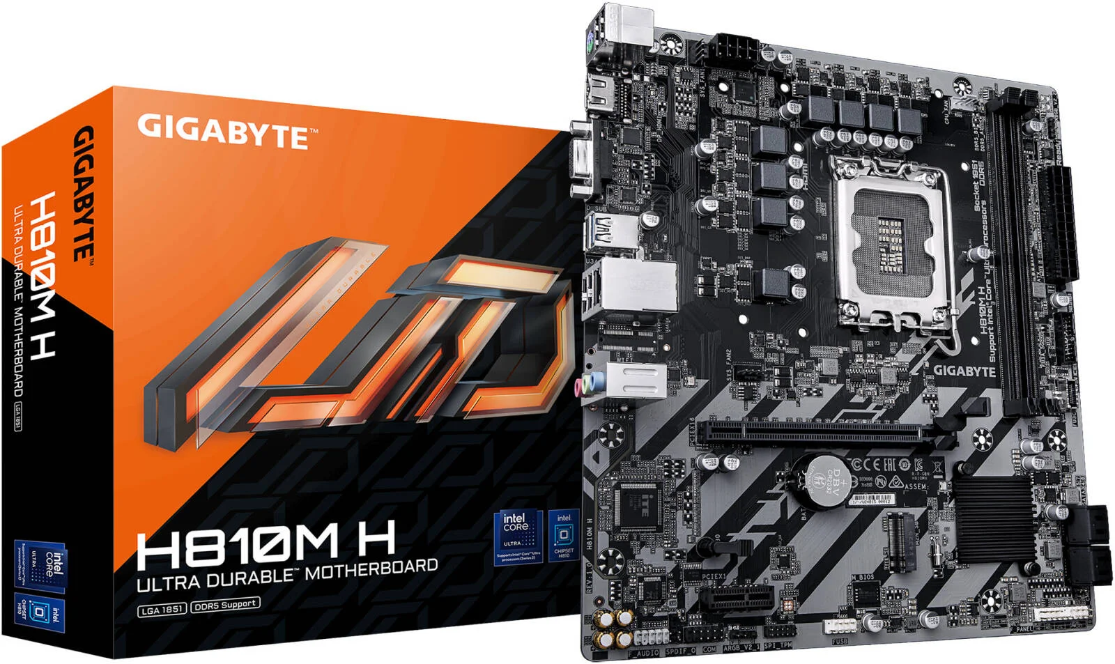 مادربرد GIGABYTE H810M H LGA 1851 Micro ATX، چیپست Intel H810، دو اسلات DIMM DDR5، حداکثر حافظه 128 گیگابایت، یک اسلات PCI Express x16، یک کانکتور M.2 | H810M-H