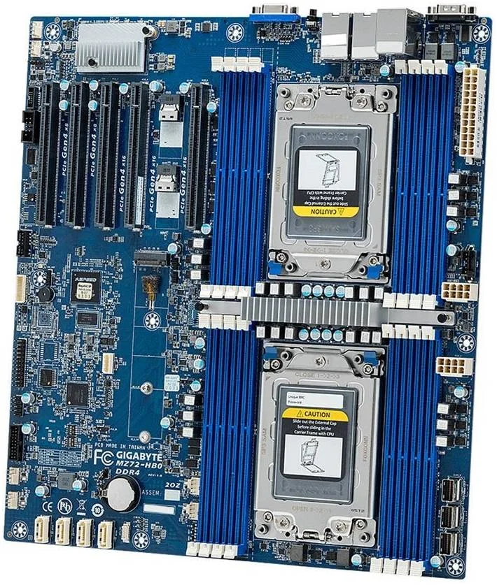 مادربرد سرور گیگابایت MZ72-HB0 E-ATX، سوکت SP3، پردازنده AMD EPYC 7003، رم 8 کاناله RDIMM/LRDIMM DDR4، 2 پورت LAN با سرعت 10 گیگابیت بر ثانیه، 5 اسلات PCIe Gen4، SATA 6.0Gb/s، Slim SAS | MZ72-HB0