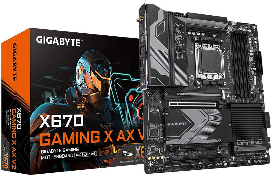 مادربرد GIGABYTE X670 GAMING X AX V2 AM5 ATX AMD، چیپست AMD X670، 4 اسلات DDR5 DIMM، حداکثر حافظه 192 گیگابایت، 3 اسلات M.2، PCI Express 5.0 x4، HDMI، مشکی | X670-GAMING-X-AX-V2