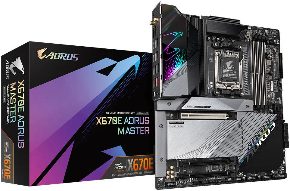 مادربرد GIGABYTE X670E AORUS MASTER AM5 E-ATX، چیپست AMD X670، چهار اسلات DDR5 DIMM | حداکثر حافظه 192 گیگابایت، Wi-Fi 6E / BT 5.3، PCIE x16، یک عدد M.2، HDMI / DP، USB 3.2-Type-C | X670E AORUS MASTER