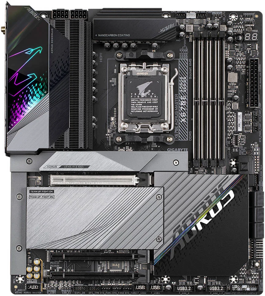 مادربرد GIGABYTE X670E AORUS MASTER AM5 E-ATX، چیپست AMD X670، چهار اسلات DDR5 DIMM | حداکثر حافظه 192 گیگابایت، Wi-Fi 6E / BT 5.3، PCIE x16، یک عدد M.2، HDMI / DP، USB 3.2-Type-C | X670E AORUS MASTER