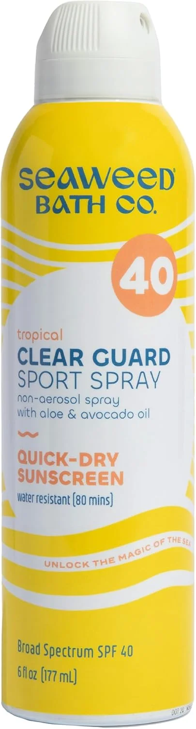 اسپری ضد آفتاب طیف گسترده SPF 40 Seaweed Bath Co. Clear Guard، 177 میلی لیتر، برداشت پایدار جلبک دریایی، آلوئه ورا، روغن آووکادو