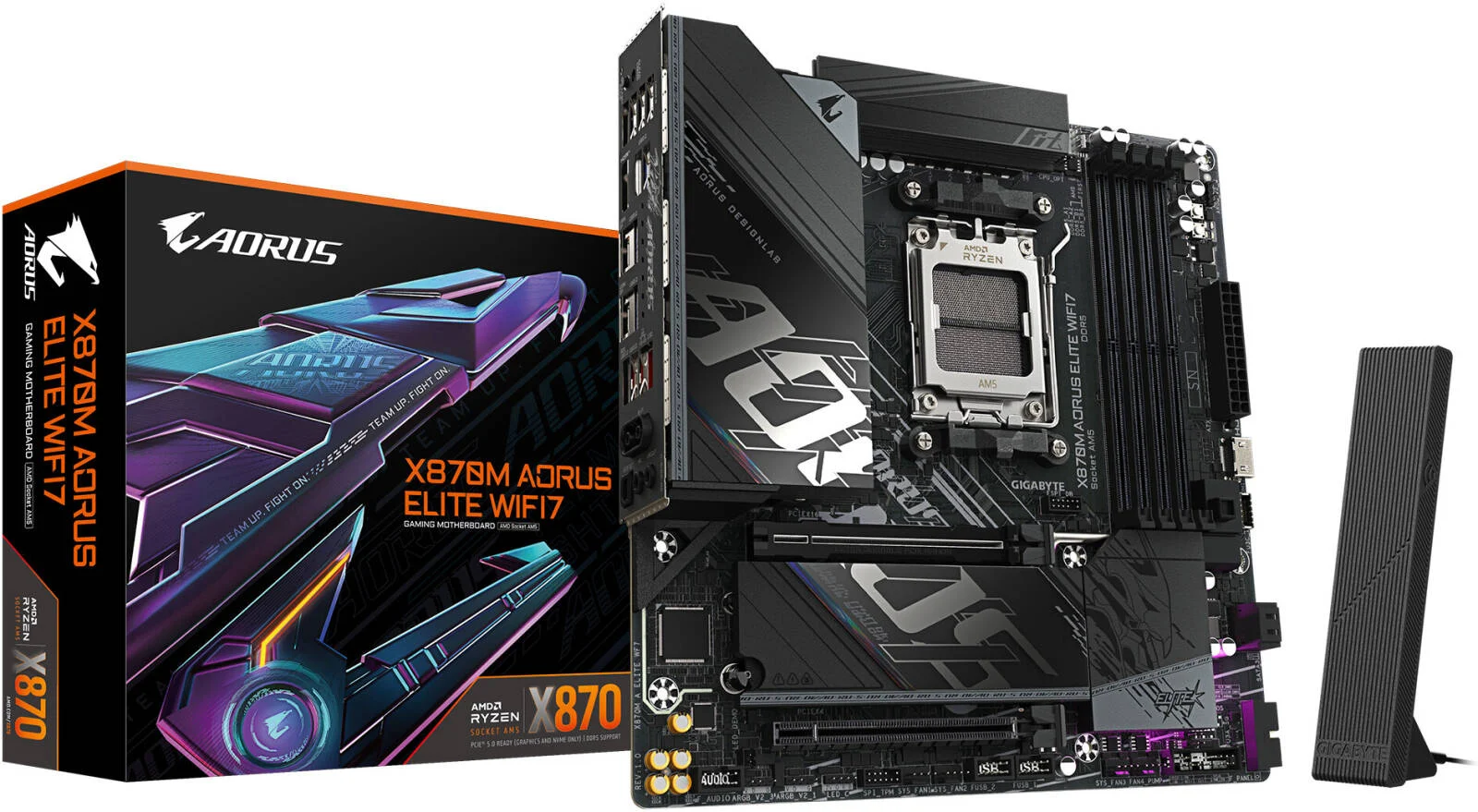 مادربرد GIGABYTE X870M AORUS ELITE WIFI7 AM5 Micro ATX، چیپست AMD X870، دارای 4 اسلات DDR5 DIMM، حداکثر حافظه 256 گیگابایت، 1 عدد PCIe 5.0 x16، 2 عدد اسلات M.2، WIFI 7 و BT5.4 | X870M-A-ELITE-WF7