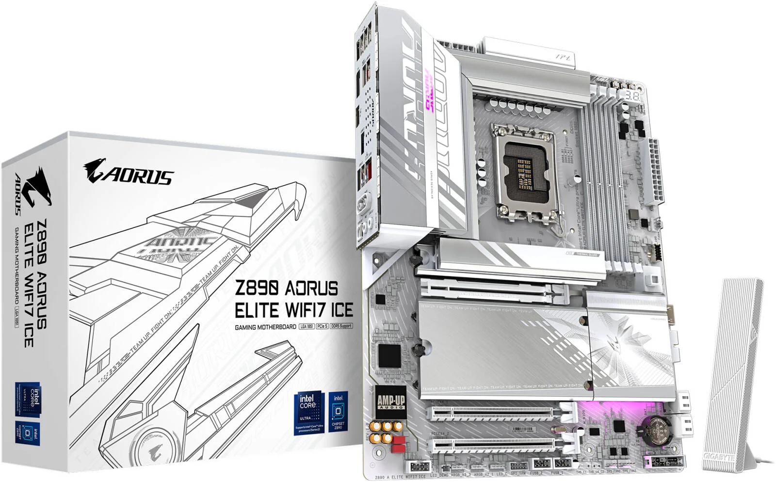مادربرد GIGABYTE Z890 Aorus Elite Wi-Fi 7 Ice LGA 1851 ATX، چیپست Intel Z890، اسلات 4x DDR5 DIMM، حداکثر حافظه 256 گیگابایت، Wi-Fi7 و BT5.4، PCIe 5.0 x16، اسلات 4x M.2، سفید | Z890-A-ELITE-WF7-ICE