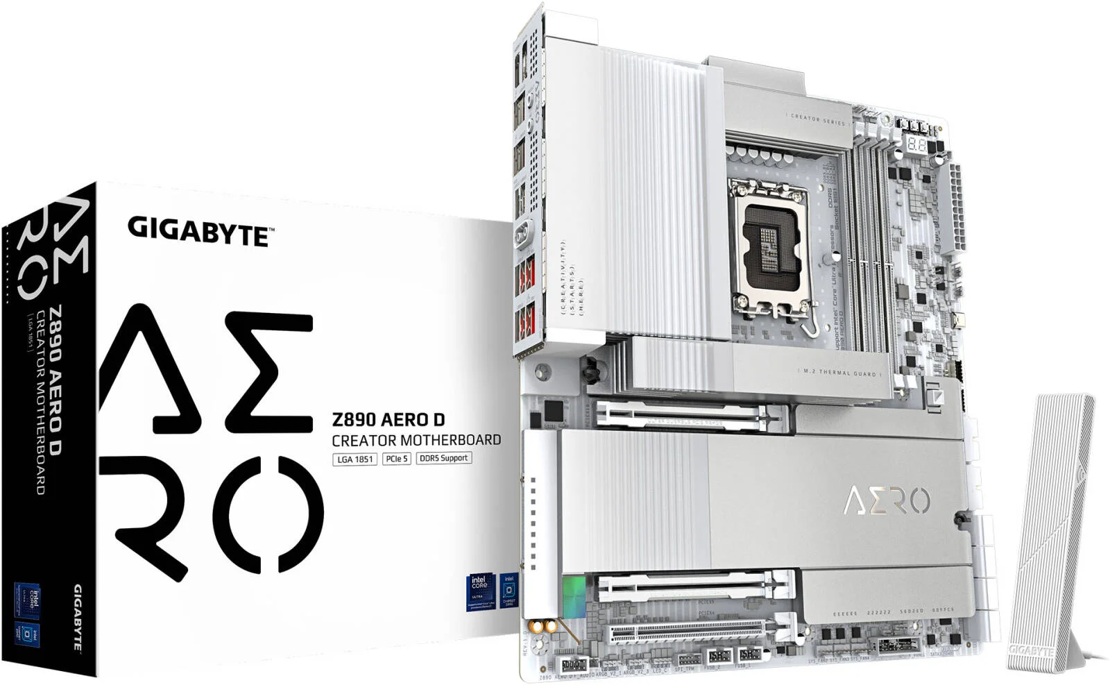 مادربرد GIGABYTE Z890 Aero D LGA 1851 E-ATX، چیپست Intel Z890، دارای 4 اسلات DIMM DDR5، حداکثر حافظه 256 گیگابایت، 2 اسلات PCIe 5.0 x16، 4 اسلات M.2، اتصال Intel Wi-Fi 7 و BT 5.4، سفید | Z890-AERO-D