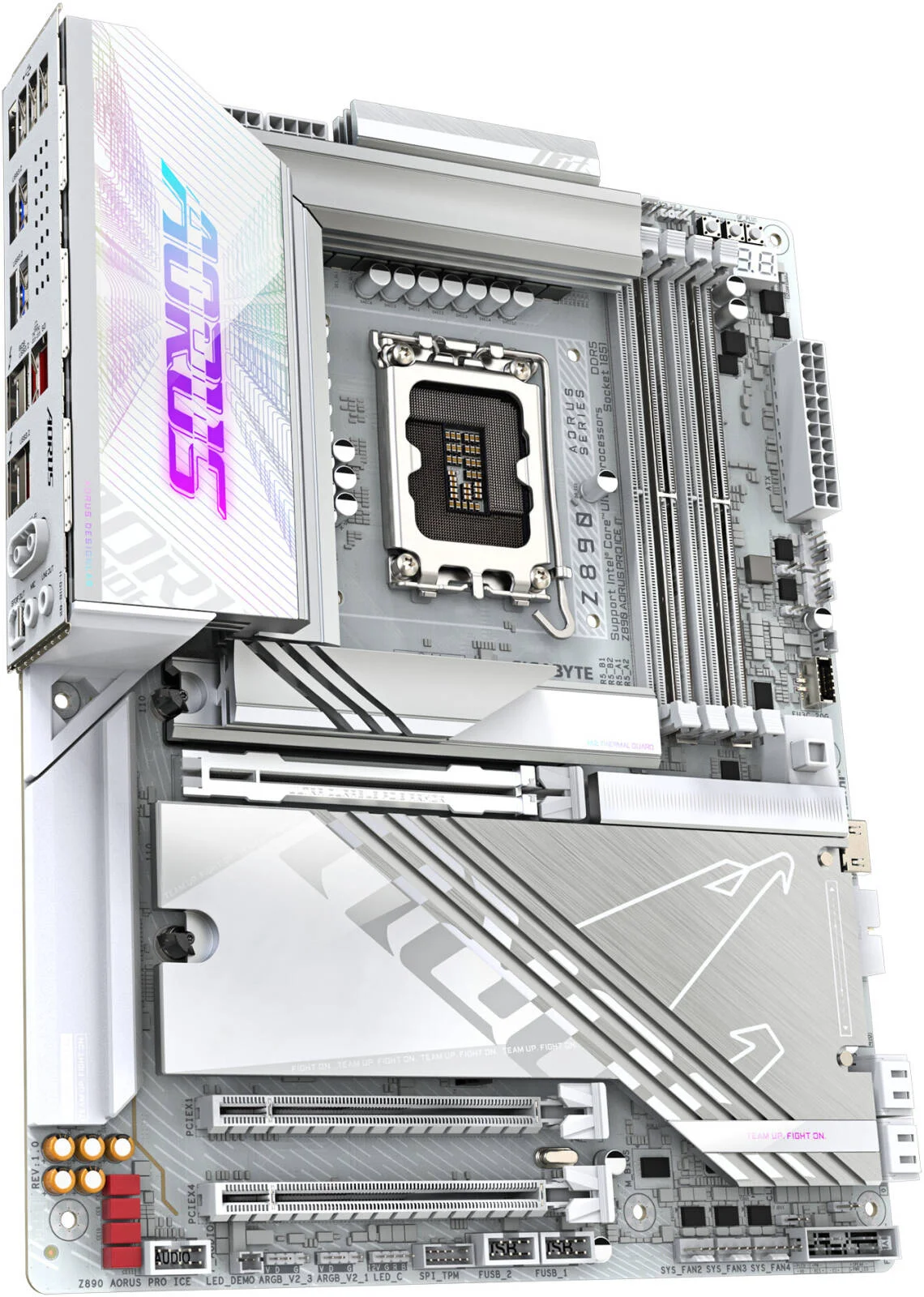 مادربرد GIGABYTE Z890 Aorus Pro Ice LGA 1851 ATX، چیپست Intel Z890 Express، 4 اسلات DDR5 DIMM، حداکثر حافظه 256 گیگابایت، Wi-Fi 7 و BT 5.4، 1 اسلات PCIe 5.0 x16، 5 اسلات M.2، سفید | Z890-AORUS-PRO-ICE