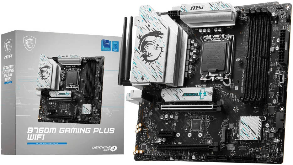 مادربرد MSI B760M Gaming Plus Wi-Fi LGA 1700 Micro ATX، چیپست Intel B760، اسلات 4x DDR5 DIMM، حداکثر حافظه 256 گیگابایت، اسلات 2x M.2 SSD، اسلات 2x PCIe x16، Intel Wi-Fi 6E و BT5.3 | 911-7D99-032
