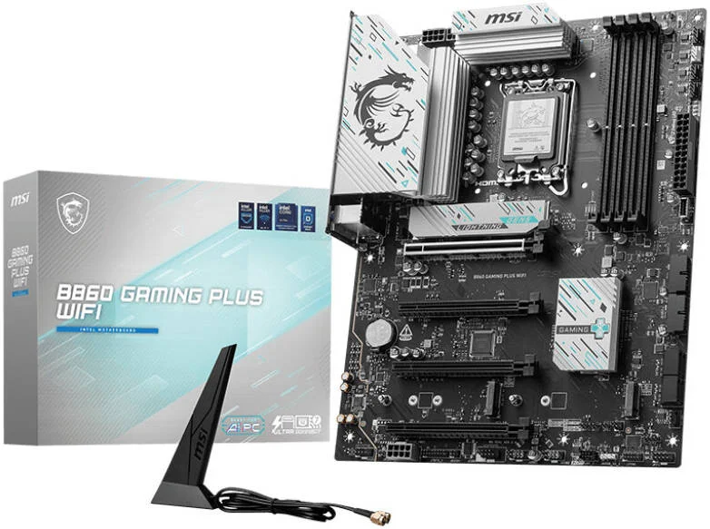 مادربرد MSI B860 Gaming Plus WiFi LGA 1851 ATX، چیپست Intel B860، 4 اسلات DDR5 UDIMM، حداکثر حافظه 256 گیگابایت، 4 اسلات PCIe x16، 3 اسلات M.2، اتصال WiFi و BT | 911-7E41-003