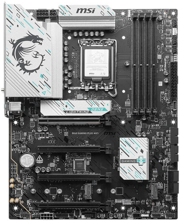 مادربرد MSI B860 Gaming Plus WiFi LGA 1851 ATX، چیپست Intel B860، 4 اسلات DDR5 UDIMM، حداکثر حافظه 256 گیگابایت، 4 اسلات PCIe x16، 3 اسلات M.2، اتصال WiFi و BT | 911-7E41-003 مادربرد MSI B860 Gaming Plus WiFi LGA 1851 ATX، چیپست Intel B860، 4 اسلات DDR5 UDIMM، حداکثر حافظه 256 گیگابایت، 4 اسلات PCIe x16، 3 اسلات M.2، اتصال WiFi و BT | 911-7E41-003