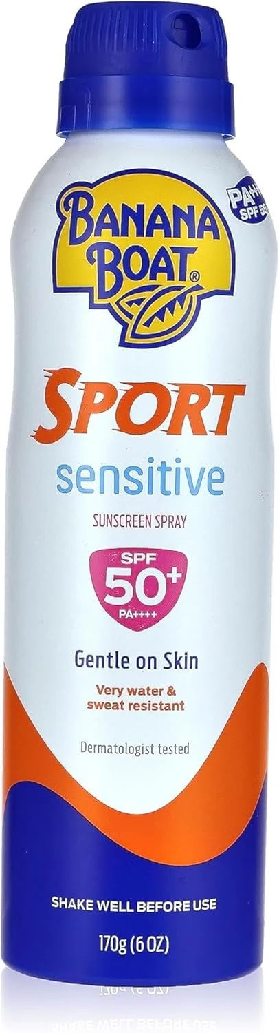 اسپری ضد آفتاب ورزشی Banana Boat Simply Protect - SPF 50 - محافظت UVA/UVB - بدون روغن و عطر اضافه - بدون اکسی بنزون و پارابن - سبک - غیر چرب - جذب سریع - مقاوم در برابر آب - 170 گرم