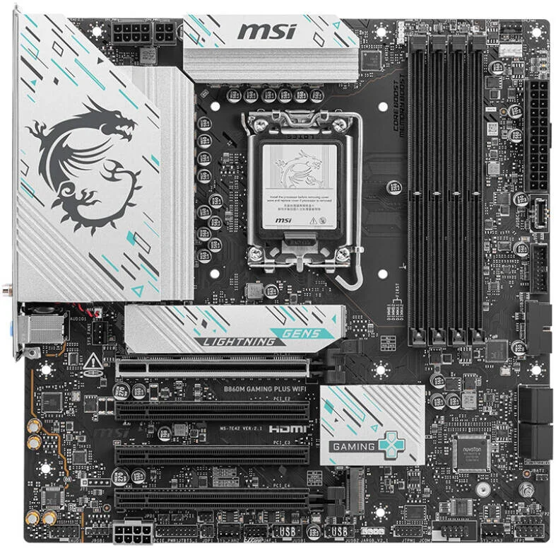 مادربرد MSI B860M Gaming Plus WiFi LGA 1851 Micro ATX، چیپست Intel B860، 4 اسلات DDR5 UDIMM، حداکثر حافظه 256 گیگابایت، 4 اسلات PCIe x16، 3 اسلات M.2، اتصال WiFi و BT | 911-7E42-003 مادربرد MSI B860M Gaming Plus WiFi LGA 1851 Micro ATX، چیپست Intel B860، 4 اسلات DDR5 UDIMM، حداکثر حافظه 256 گیگابایت، 4 اسلات PCIe x16، 3 اسلات M.2، اتصال WiFi و BT | 911-7E42-003
