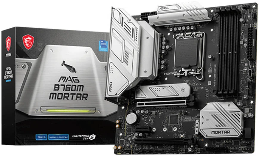 مادربرد MSI MAG B760M MORTAR LGA1700 mATX، چیپست Intel B760، 4 اسلات DDR5، حداکثر ظرفیت 192 گیگابایت، LAN 2.5 گیگابیت بر ثانیه، 2x PCI-E x16، 2x M.2، 1x HDMI، 1x DP، 2x USB 3.2، 8x USB 2.0 | 911-7E01-013