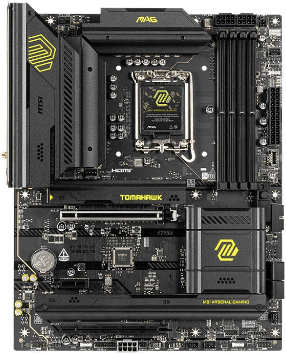 مادربرد MSI MAG B860 Tomahawk WiFi LGA 1851 ATX، چیپست Intel B860، 4 اسلات DDR5 UDIMM، حداکثر حافظه 256 گیگابایت، 2 اسلات PCIe، 3 اسلات M.2، اتصال WiFi و BT | 911-7E39-001 مادربرد MSI MAG B860 Tomahawk WiFi LGA 1851 ATX، چیپست Intel B860، 4 اسلات DDR5 UDIMM، حداکثر حافظه 256 گیگابایت، 2 اسلات PCIe، 3 اسلات M.2، اتصال WiFi و BT | 911-7E39-001