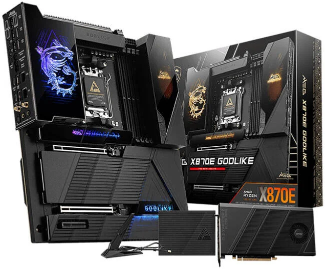مادربرد MSI MEG X870E Godlike E-ATX AMD، چیپست AMD X870E، اسلات 4x DDR5 UDIMM، حداکثر حافظه 256 گیگابایت، اسلات 2x PCI-E x16، اسلات ذخیره سازی 7x M.2 | 911-7E48-003