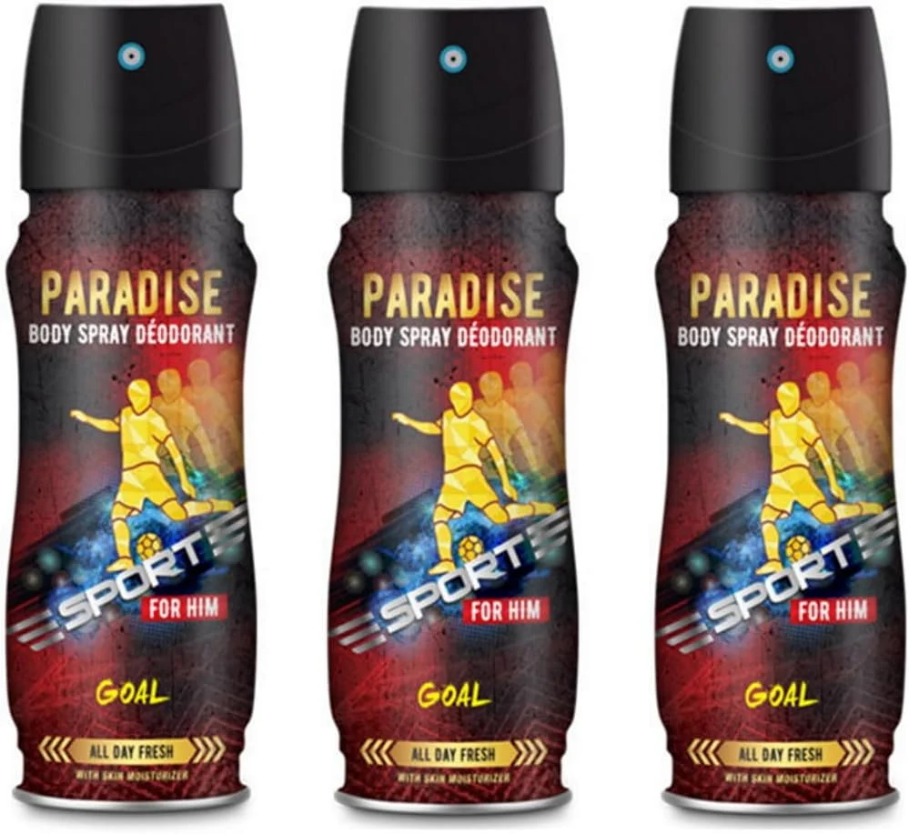 اسپری خوشبو کننده بدن مردانه بی یلا مدل Paradise Goal با مرطوب کننده پوست و ماندگاری 24 ساعته - 200 میلی لیتر (بسته 3 عددی)