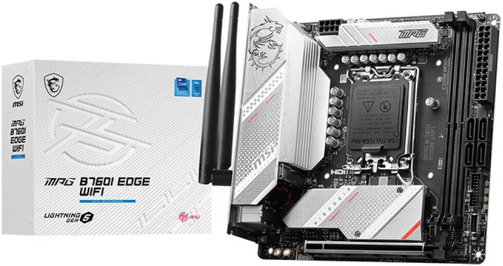 مادربرد MSI MPG B760I EDGE WIFI LGA 1700 Mini-ITX، چیپست Intel B760، دو اسلات DDR5، حداکثر حافظه 128 گیگابایت، یک اسلات PCI-E x16، دو اسلات M.2، Wi-Fi 6E و BT 5.3 | 911-7D40-014