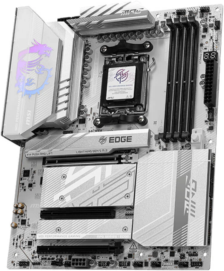 مادربرد MSI MPG B850 EDGE TI WIFI AM5 ATX، چیپست AMD B850، 4 اسلات DDR5 UDIMM، حداکثر حافظه 256 گیگابایت، 3 اسلات PCIe x16، 4 اسلات M.2، Wi-Fi 7 و بلوتوث 5.4 | 911-7E62-001 مادربرد MSI MPG B850 EDGE TI WIFI AM5 ATX، چیپست AMD B850، 4 اسلات DDR5 UDIMM، حداکثر حافظه 256 گیگابایت، 3 اسلات PCIe x16، 4 اسلات M.2، Wi-Fi 7 و بلوتوث 5.4 | 911-7E62-001