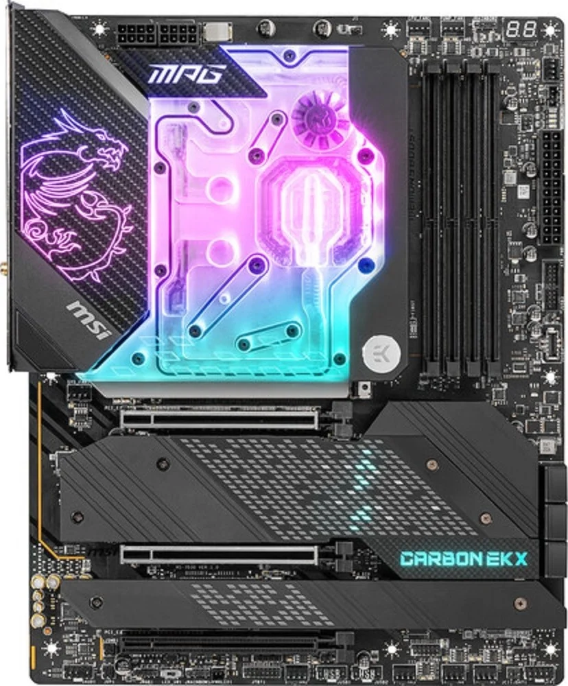 مادربرد گیمینگ MSI MPG Z690 Carbon EK X ATX، سوکت LGA 1700 نسل دوازدهم، چیپست Intel Z690، کنترلر LAN 2.5Gbps، ماژول Intel Wi-Fi 6E، پشتیبانی از حافظه DDR5، 5 اسلات M.2، PCIe 5.0 | 911-7D30-010 مادربرد گیمینگ MSI MPG Z690 Carbon EK X ATX، سوکت LGA 1700 نسل دوازدهم، چیپست Intel Z690، کنترلر LAN 2.5Gbps، ماژول Intel Wi-Fi 6E، پشتیبانی از حافظه DDR5، 5 اسلات M.2، PCIe 5.0 | 911-7D30-010