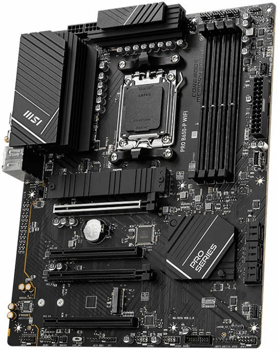 مادربرد MSI PRO B650-P WIFI AM5 ATX، چیپست AMD B650، 4 اسلات DDR5 دو کاناله، حداکثر حافظه 128 گیگابایت، Wi-Fi 6E، LAN 2.5G، 1x HDMI، 1x DisplayPort، 4 اسلات PCI-E x16، USB 3.2/2.0 | 911-7D78-001