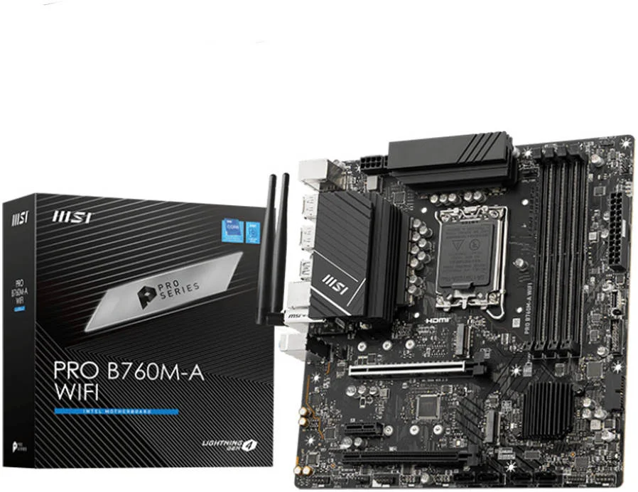 مادربرد MSI Pro B760M-A Wifi Intel mATX، سوکت LGA 1700، پشتیبانی از DDR5، وای فای 6E / بلوتوث 5.3، چیپست B760، LAN 2.5G، PCIe 4.0، HDMI | 911-7D99-007