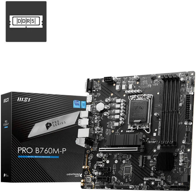 مادربرد MSI PRO B760M-P DDR5 Intel LGA 1700 MATX، چیپست Intel B760، چهار اسلات DDR5، پشتیبانی از حداکثر 192 گیگابایت حافظه، یک اسلات PCI-Ex16، شبکه گیگابیتی، دو اسلات M.2، چهار پورت USB 2.0 | 911-7E02-009