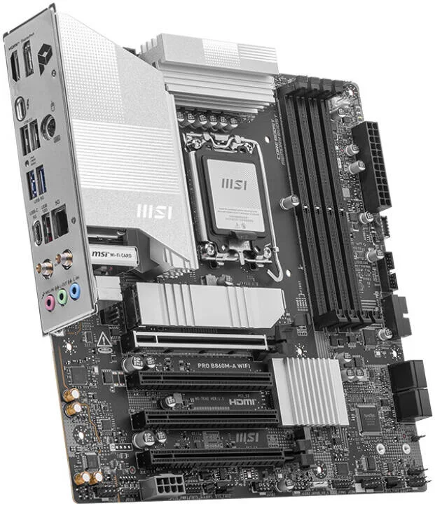 مادربرد MSI Pro B860M-A WiFi LGA 1851 Micro ATX، چیپست Intel B860، دارای 4 اسلات DDR5 UDIMM، حداکثر حافظه 256 گیگابایت، 4 اسلات PCIe x16، 3 اسلات M.2، اتصال WiFi و BT | 911-7E42-002 مادربرد MSI Pro B860M-A WiFi LGA 1851 Micro ATX، چیپست Intel B860، دارای 4 اسلات DDR5 UDIMM، حداکثر حافظه 256 گیگابایت، 4 اسلات PCIe x16، 3 اسلات M.2، اتصال WiFi و BT | 911-7E42-002